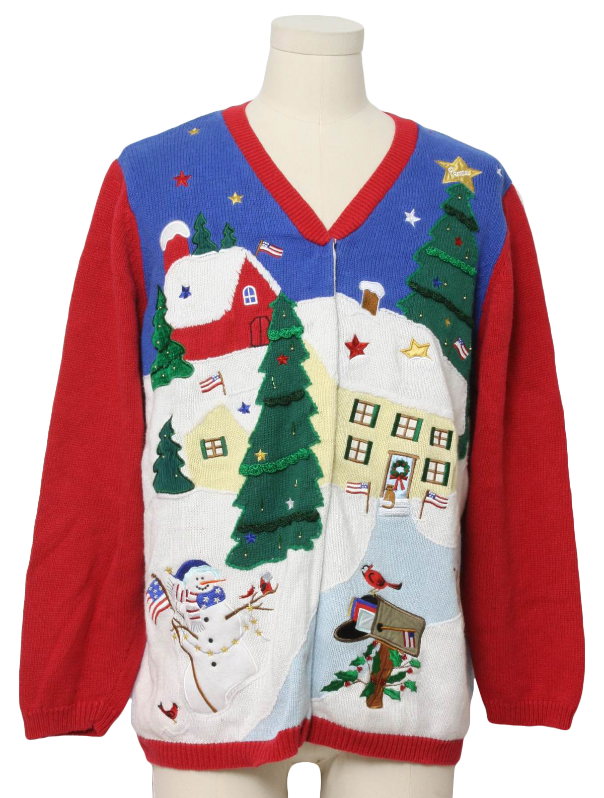 Ugly Christmas Cardigan Sweater: -The Quacker Factory- Unisex Red, dark ...