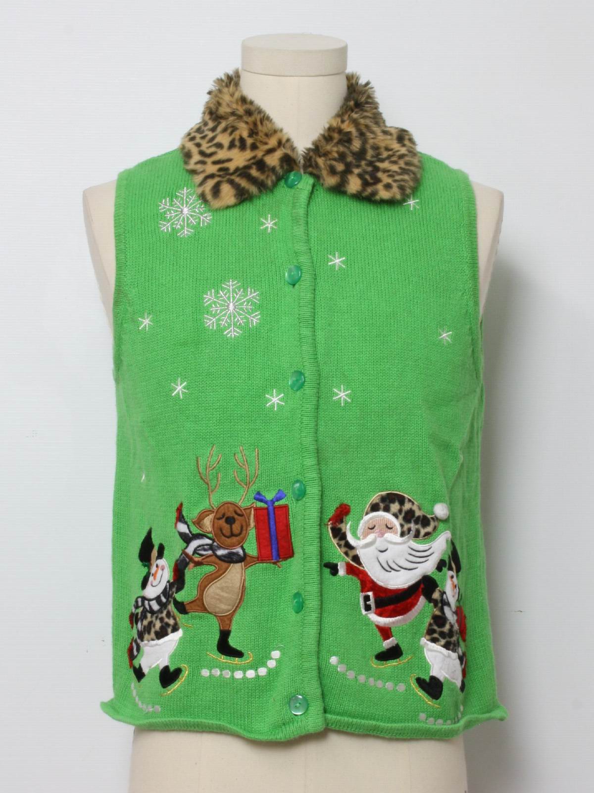 Womens Ugly Christmas Sweater Vest: -Crystal Kobe- Womens bright green ...