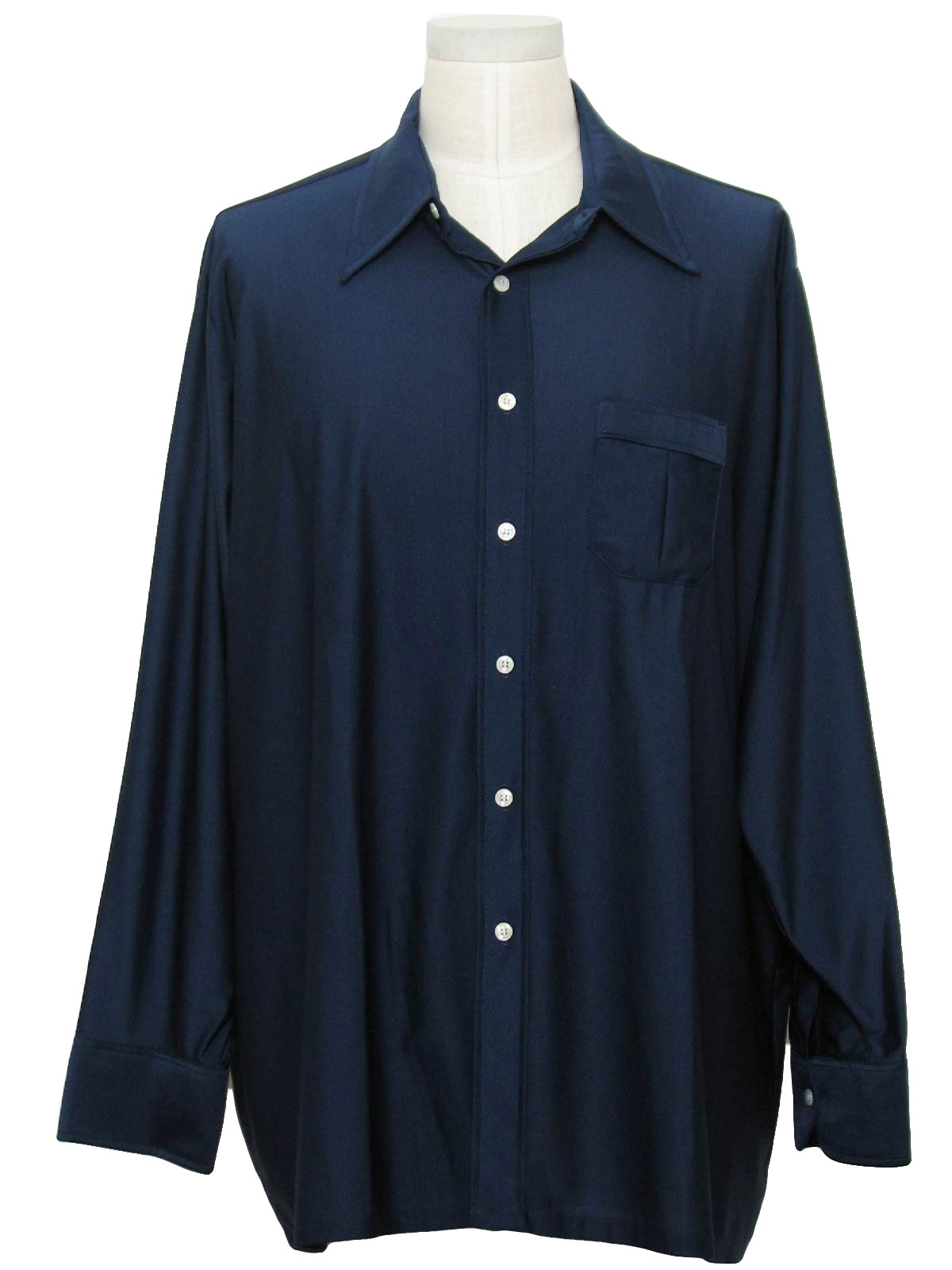 1970s Vintage Disco Shirt: 70s -Hardy Amies, designer- Mens navy blue ...
