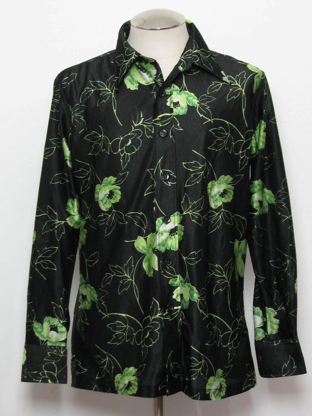 Vintage 70s Print Disco Shirt: 70s -Campus- Mens black background with ...