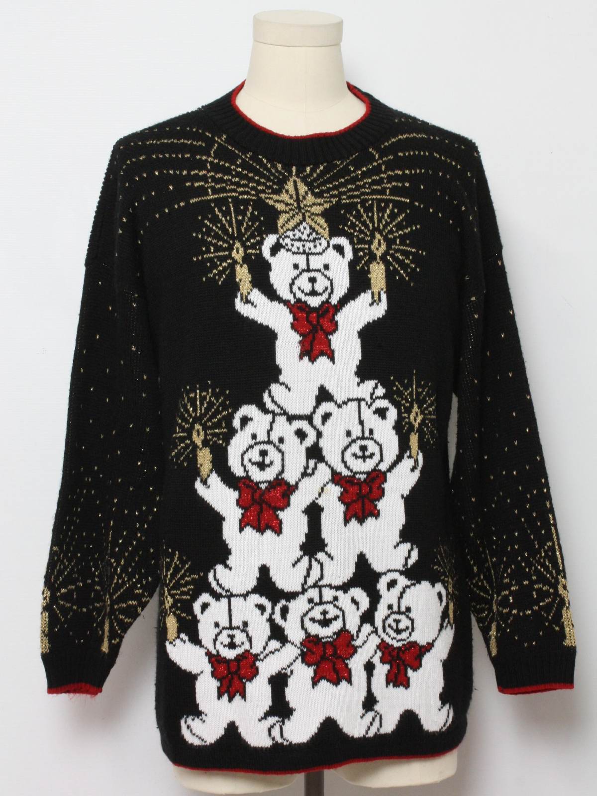 Vintage Bear-riffic Ugly Christmas Sweater: -Nut Cracker- Unisex black ...