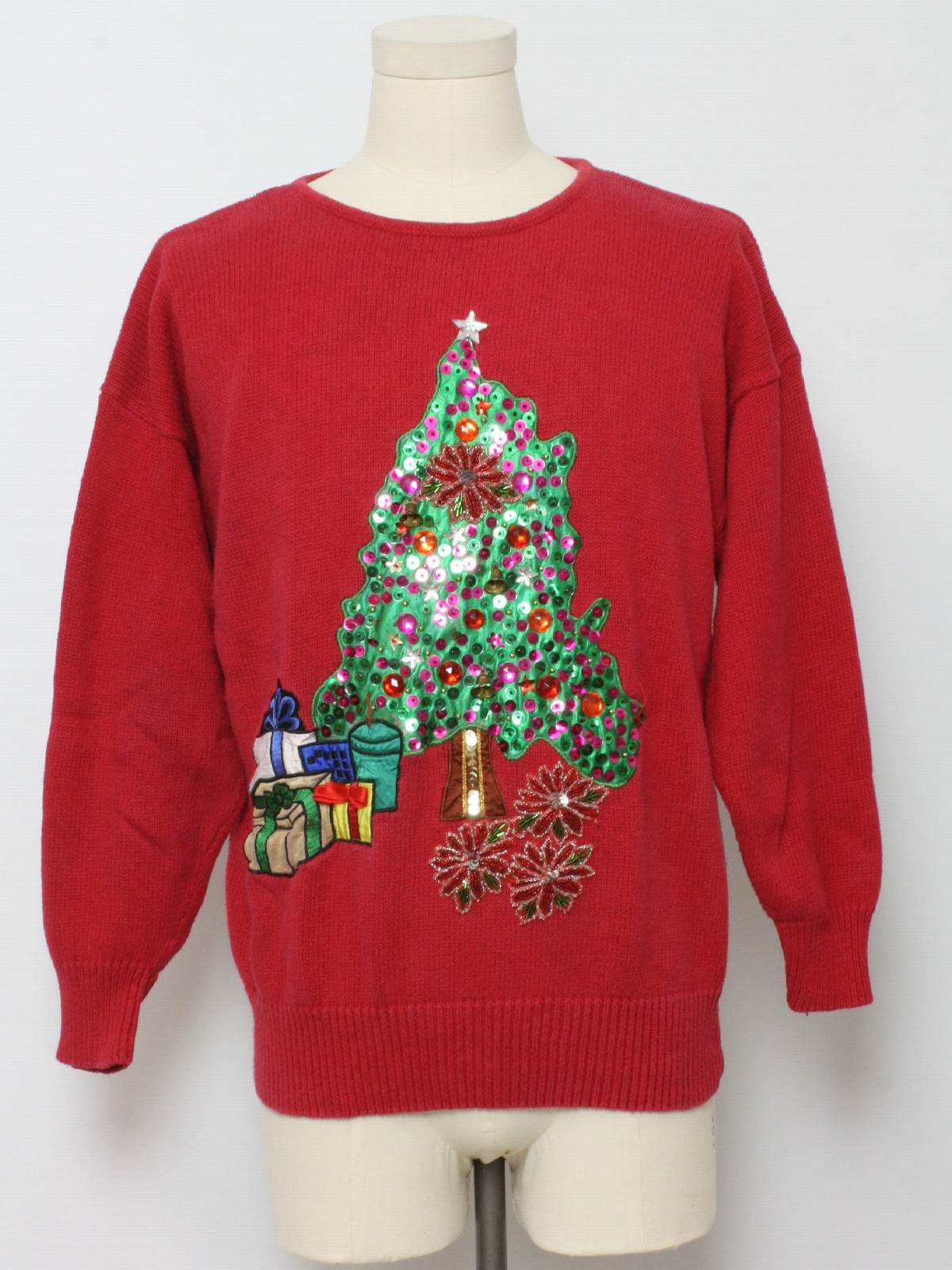 Ugly Christmas Sweater: -Venezia- Unisex red background cotton ramie ...