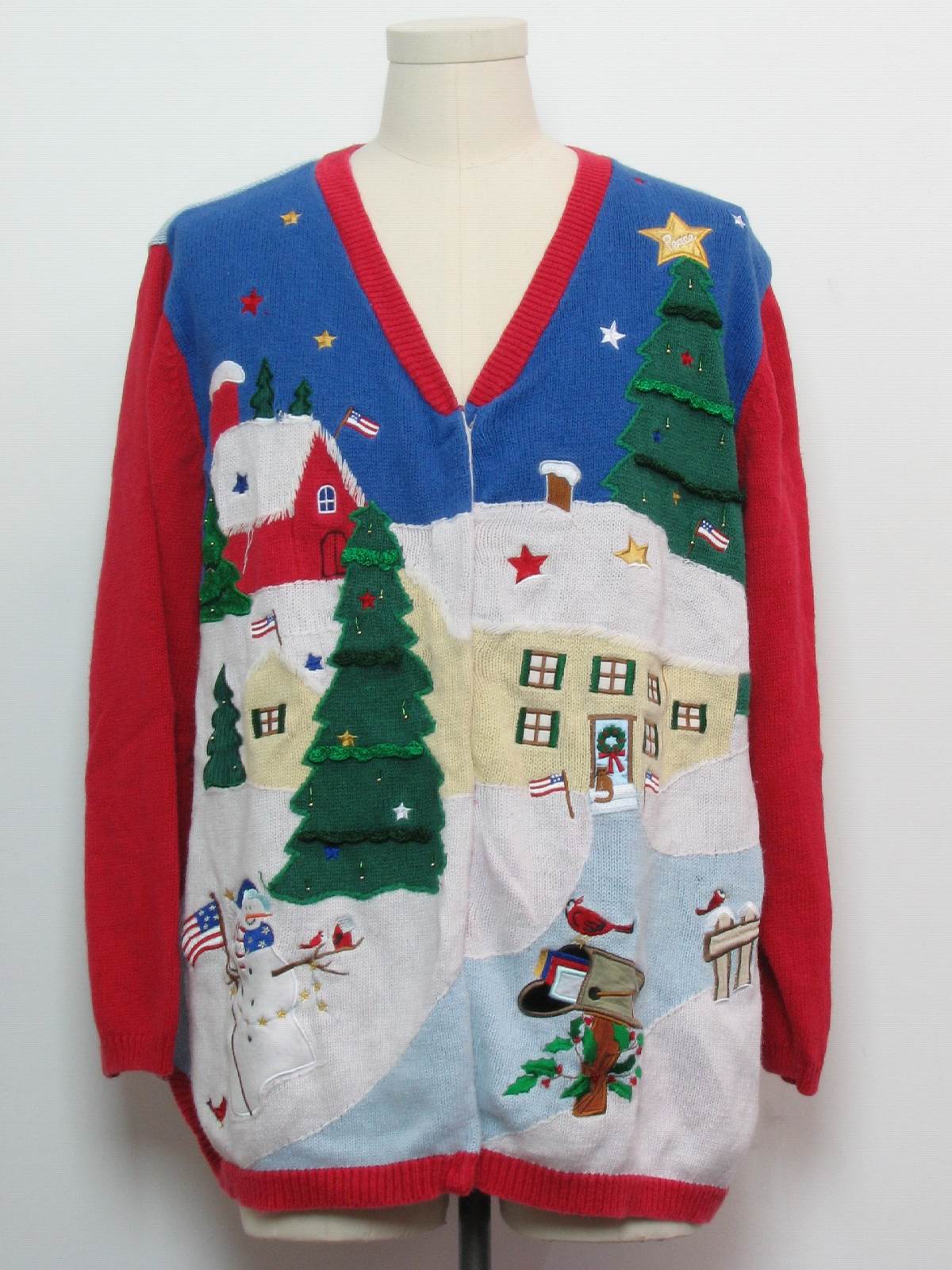 Ugly Christmas Cardigan Sweater: -The Quacker Factory- Unisex red, dark ...