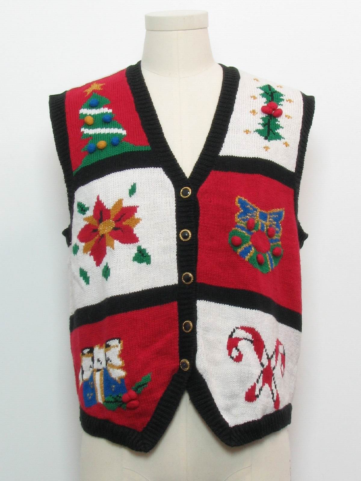 Ugly Christmas Sweater Vest: retro look -The Villager- Unisex black ...