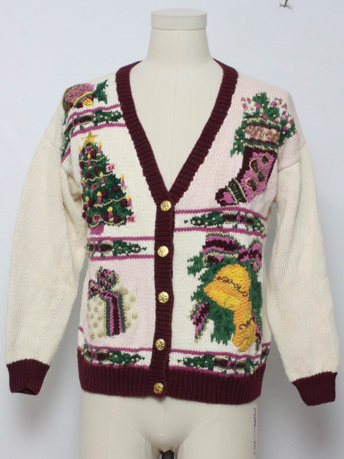 Ugly Christmas Cardigan Sweater: -Bechamel- Unisex off-white and pastel ...