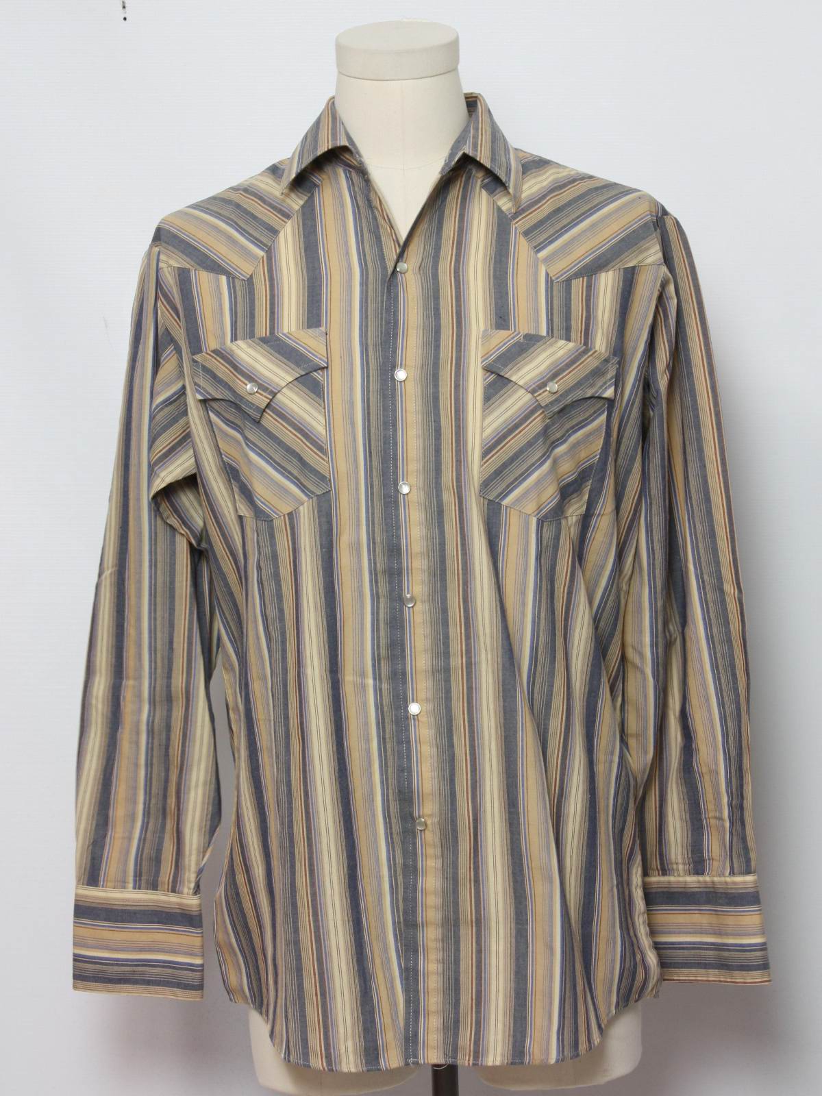 80's Ely Western Shirt: 80s -Ely- Mens cream, shaded blue, brown and ...