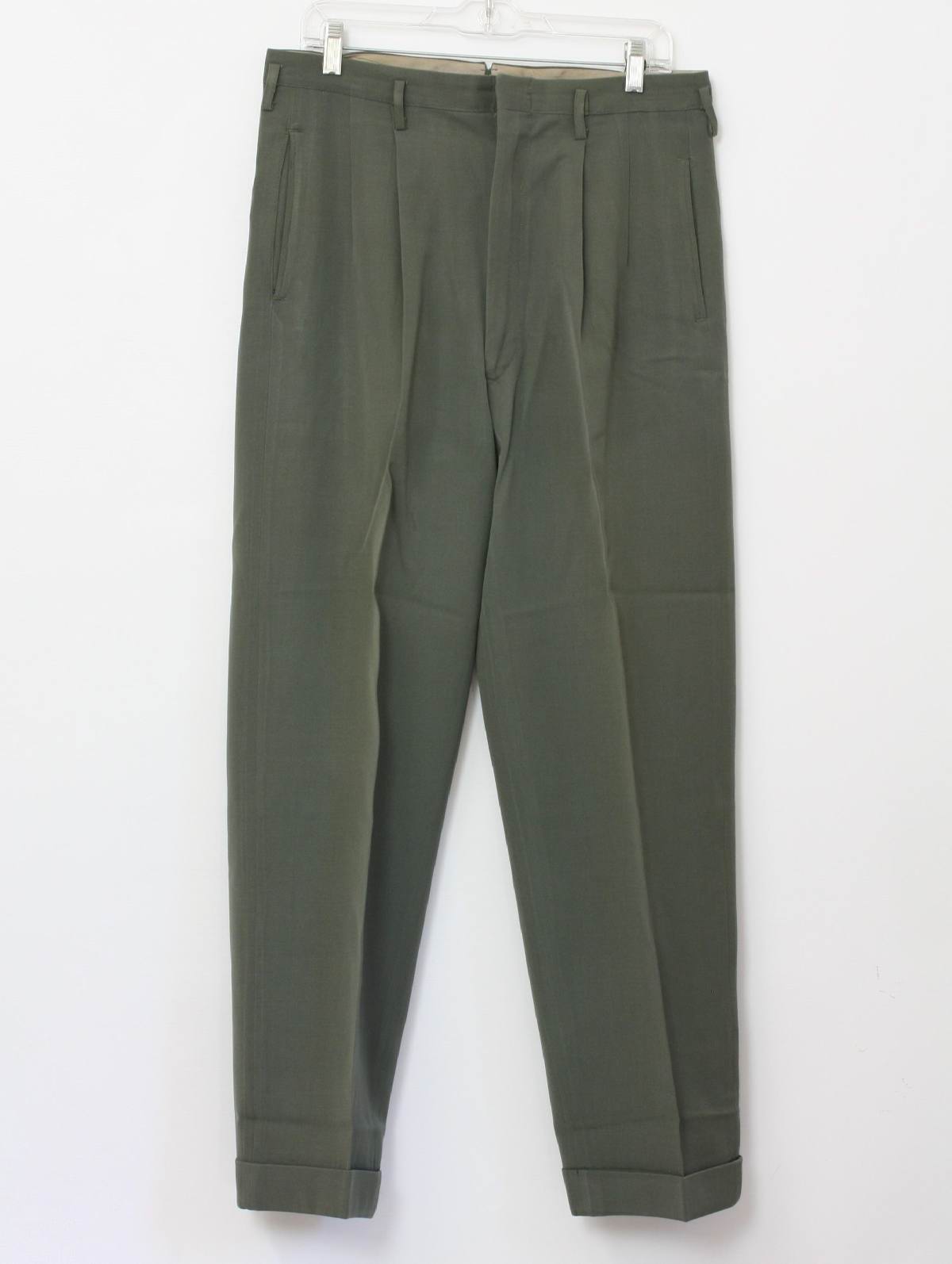 Retro Forties Pants: Late 40s -Botanel- Mens olive green drapey wool ...