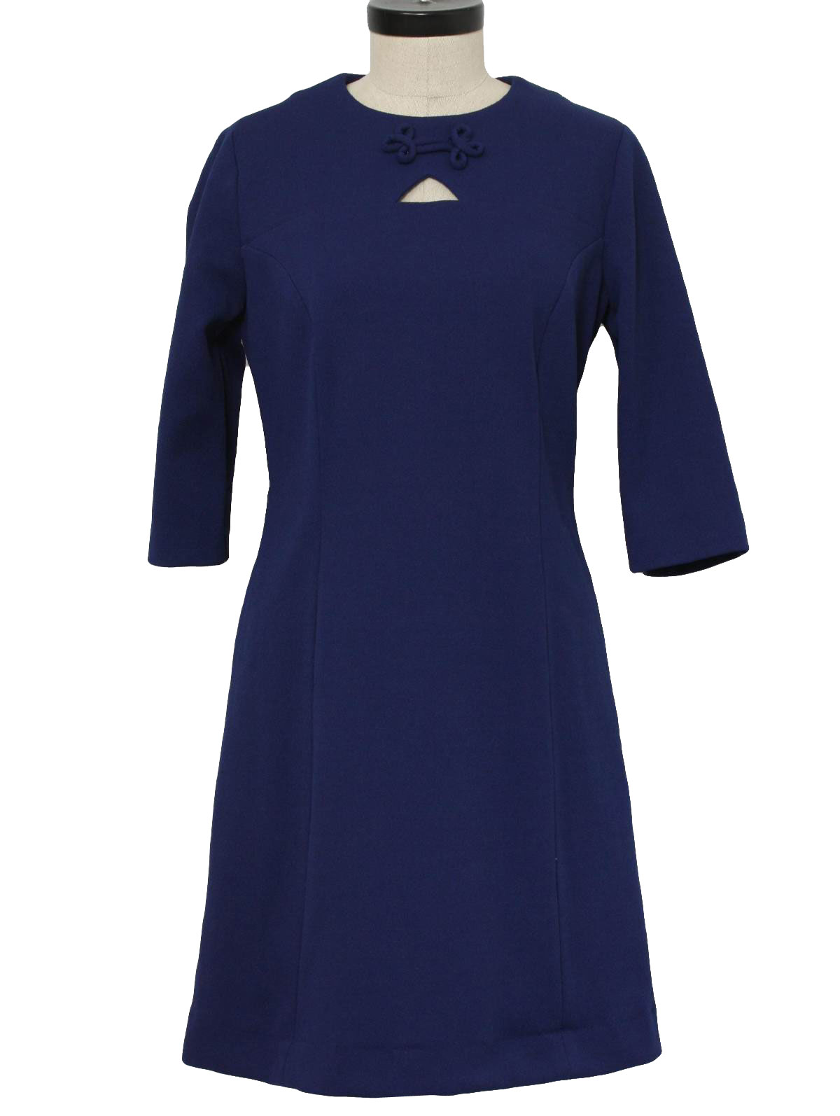 1970's Retro Dress: 70s -House of Bloom- Womens navy blue, polyester ...