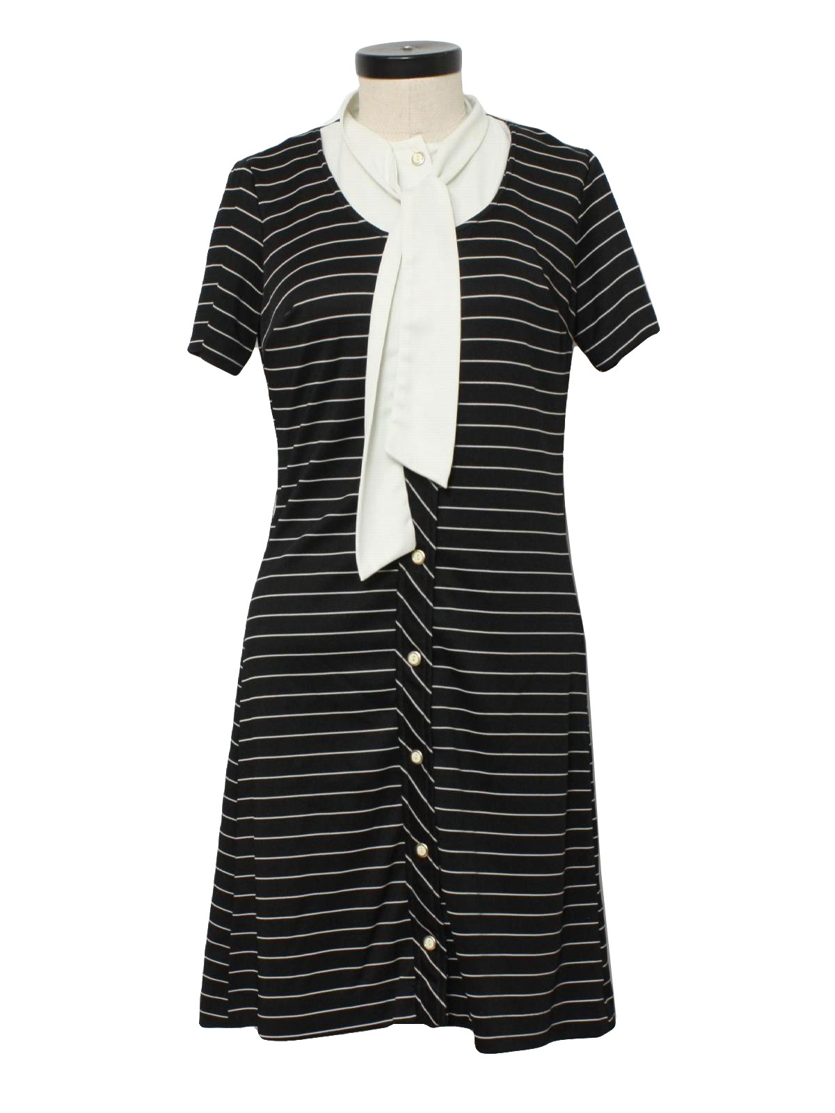 1970's Retro Dress: 70s -Jeanne- Womens black and white polyester short ...