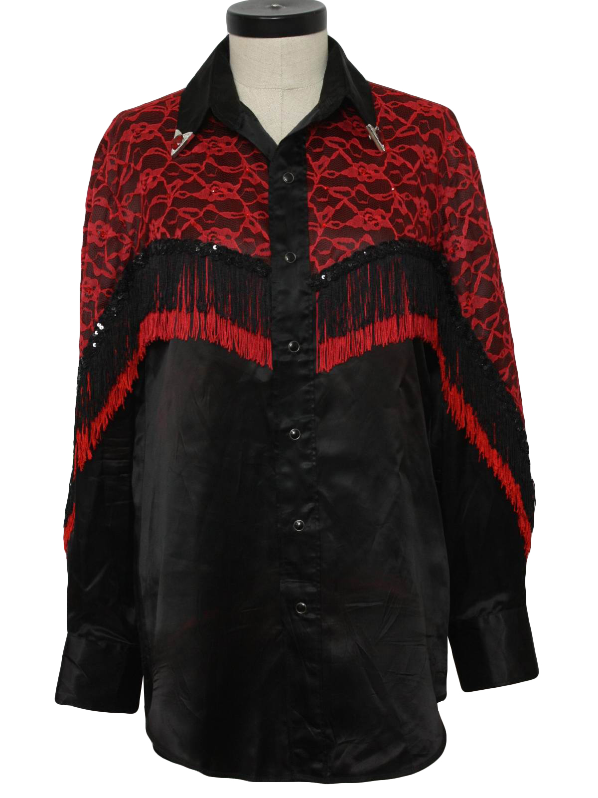 Retro 80s Western Shirt 80s No Label Womens Black And Red Polyester