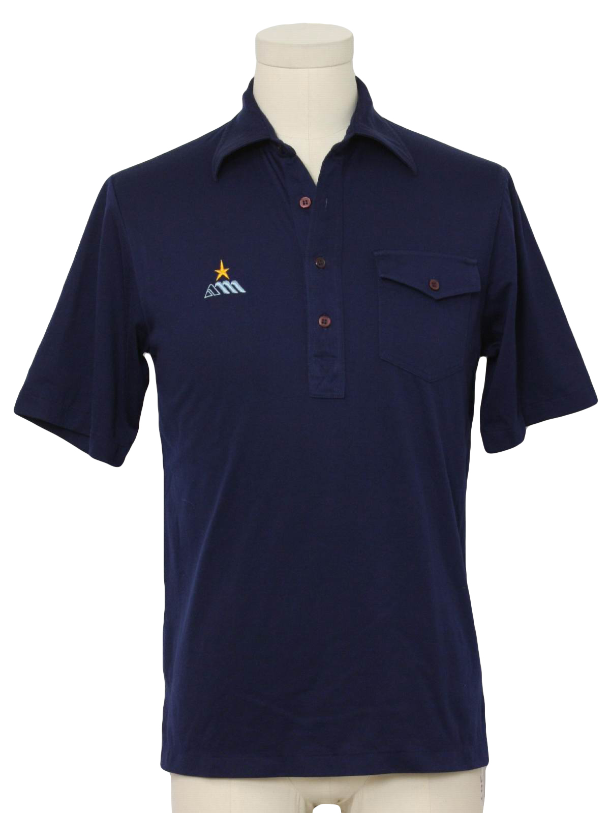 Retro Seventies Shirt: 70s -Antigua- Mens navy blue cotton and ...