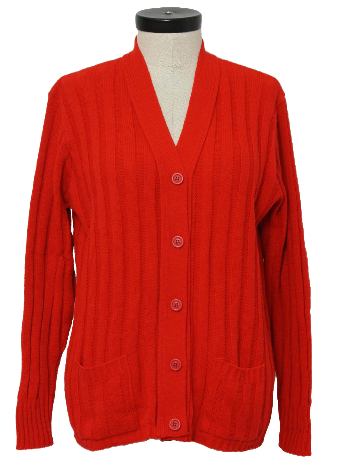 Vintage 1970's Caridgan Sweater: 70s -no label- Womens red acrylic ...