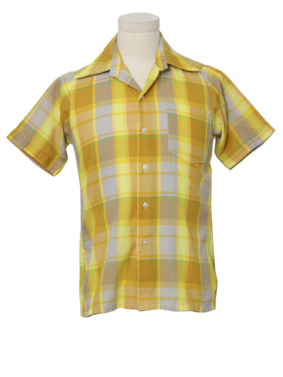 Retro 1960s Shirt: Early 60s -Brookdale- Mens shaded yellow, tan, green ...