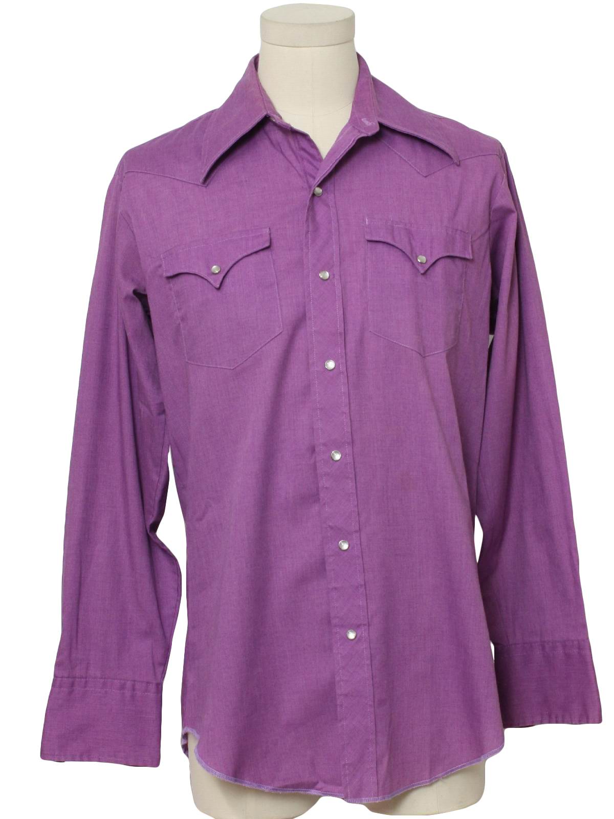 Retro 70's Western Shirt: 70s -No Label- Mens pale purple polyester ...