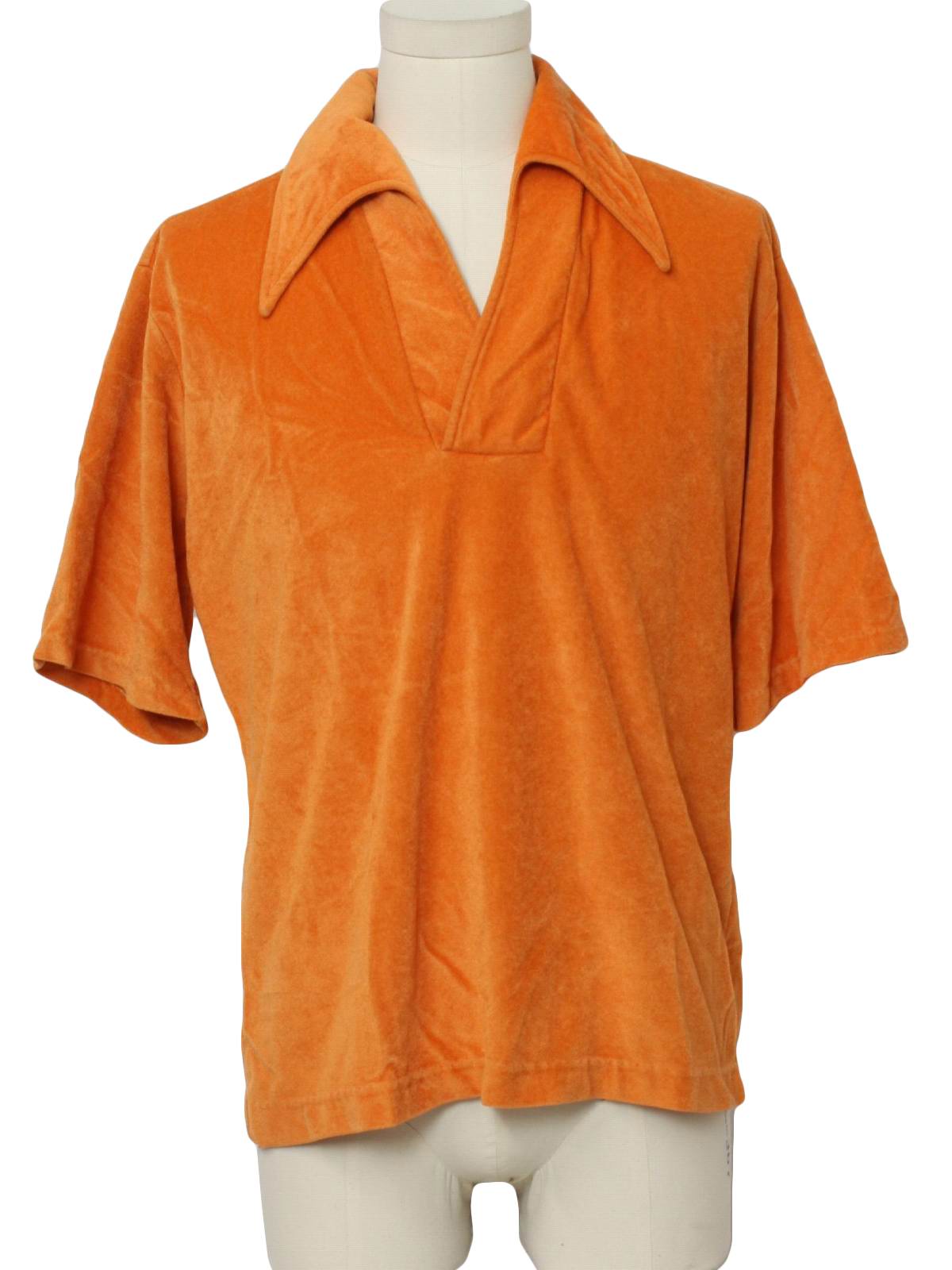 Retro Seventies Velour Shirt: 70s -No Label- Mens burnt orange