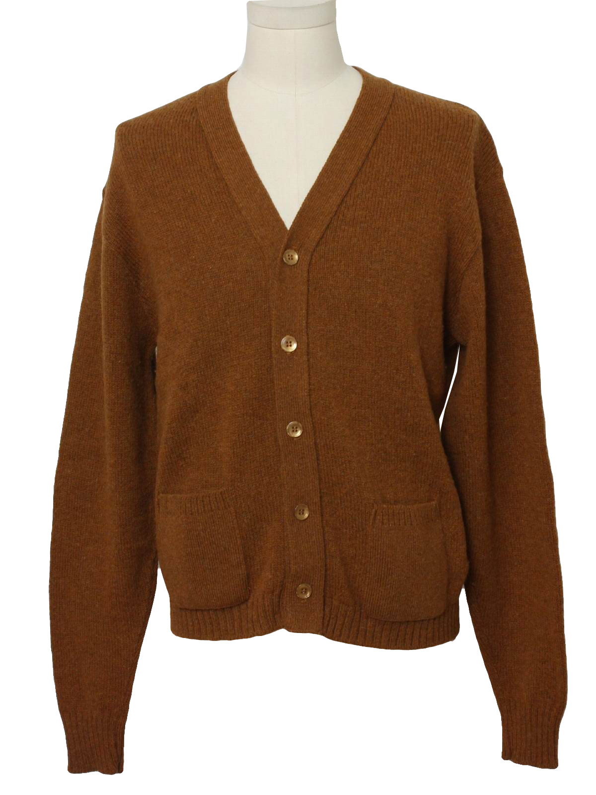 70's Vintage Caridgan Sweater: 70s -Jantzen- Mens saddle brown acrylic ...