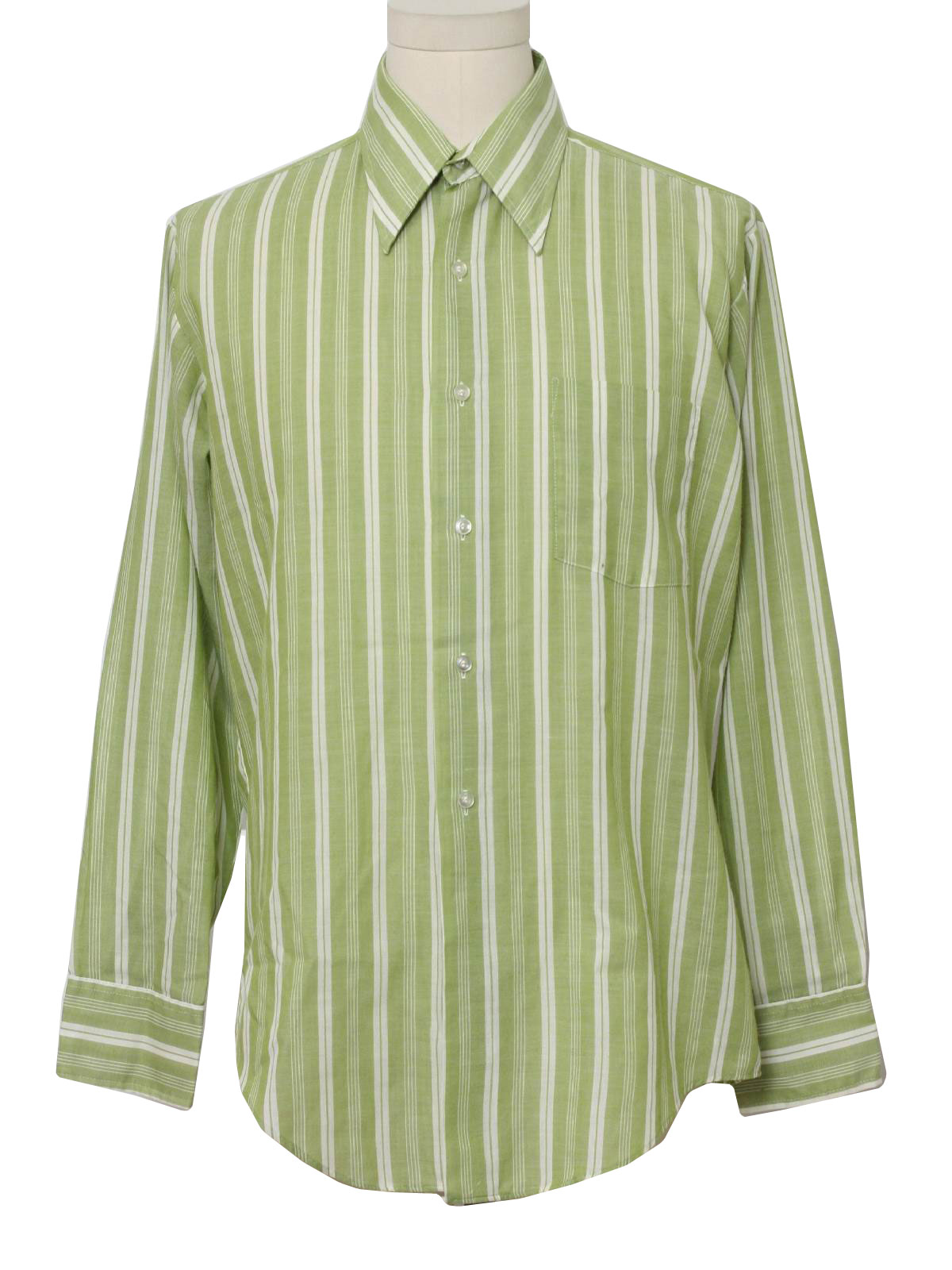 70's Vintage Shirt: 70s -Haband- Mens light olive and white cotton and ...