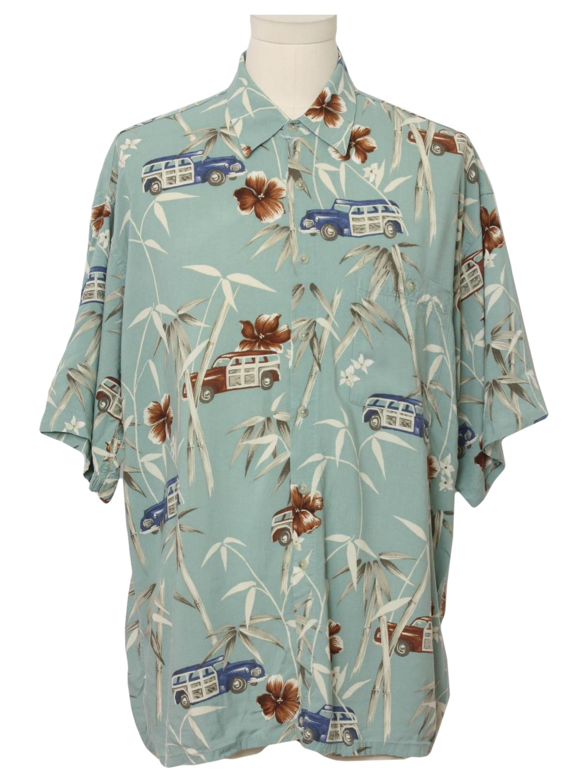 Retro Eighties Hawaiian Shirt: 80s -Campia- Mens sage green, rayon ...