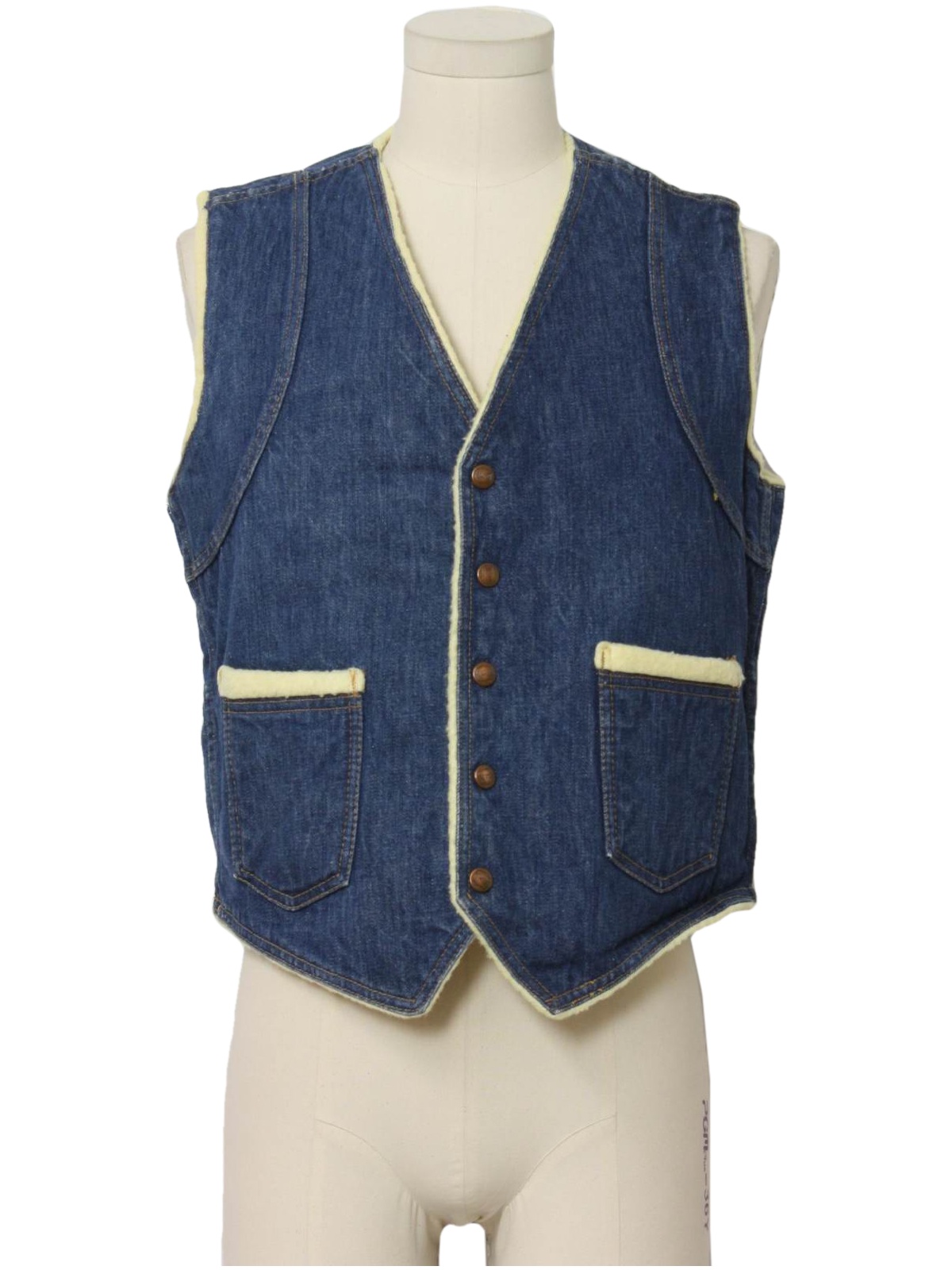 Vintage 70s Vest: 70s -Big Smith- Mens blue denim, sleeveless, brass ...