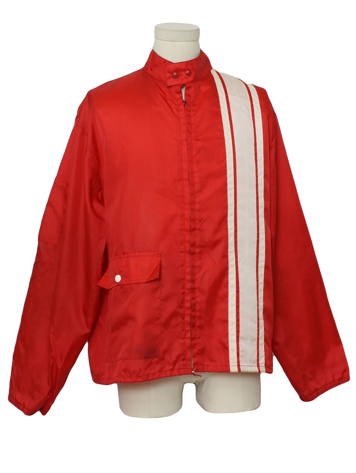 Vintage 1970s Jacket: 70s -no label- Mens red and white nylon ...