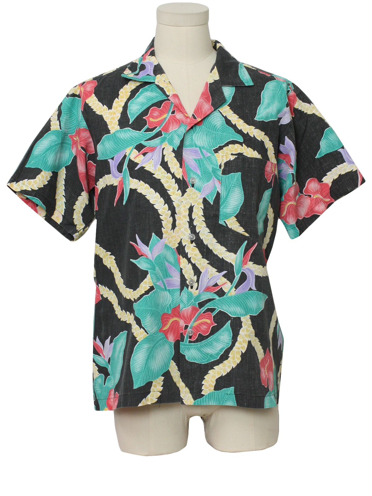 80's Vintage Hawaiian Shirt: 80s -Hawaiian Casuals- Mens black ...