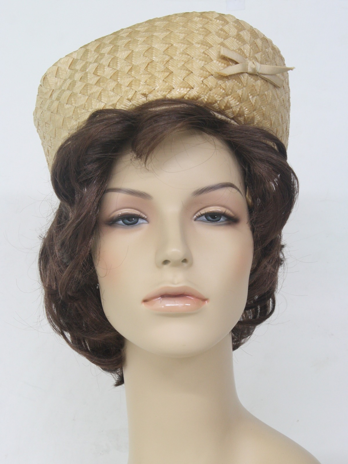 Vintage 1960 S Hat 60s Paris Boutique Womens Natural Toned Synthetic Fiber Pill Box Hat