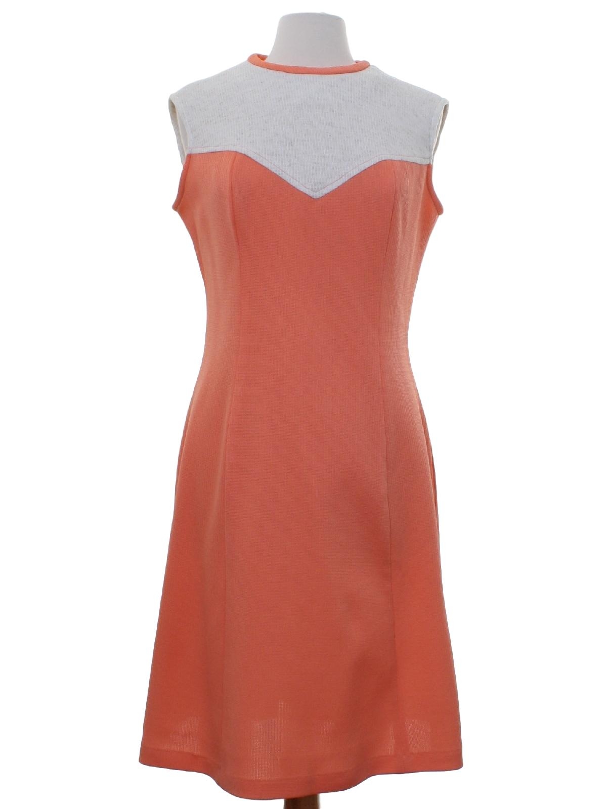 1970's Retro Dress: 70s -No Label- Womens peach and white with light ...