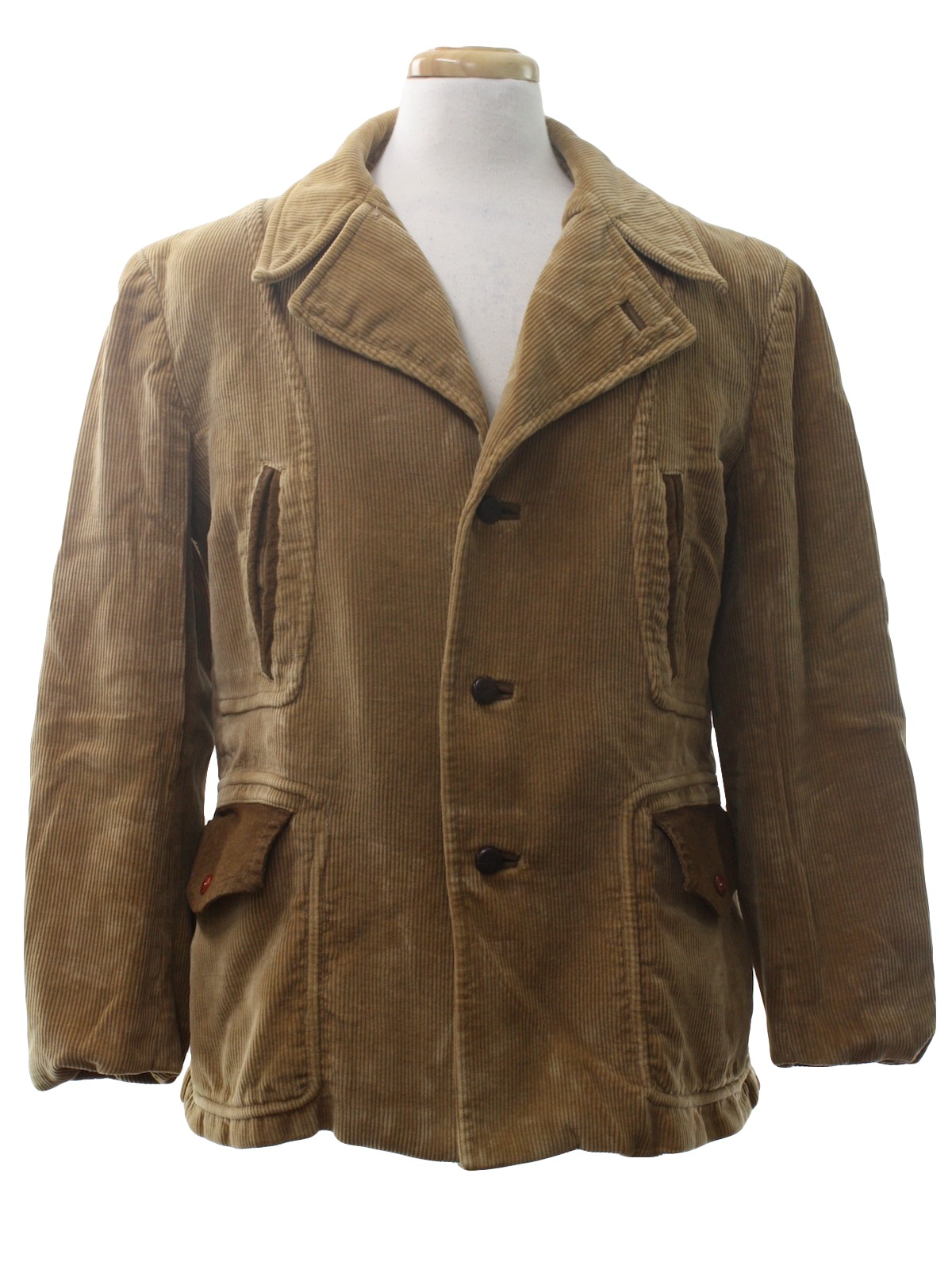 1970's Retro Jacket: 70s -europe Craft- Mens Tan And Brown Cotton Blend 