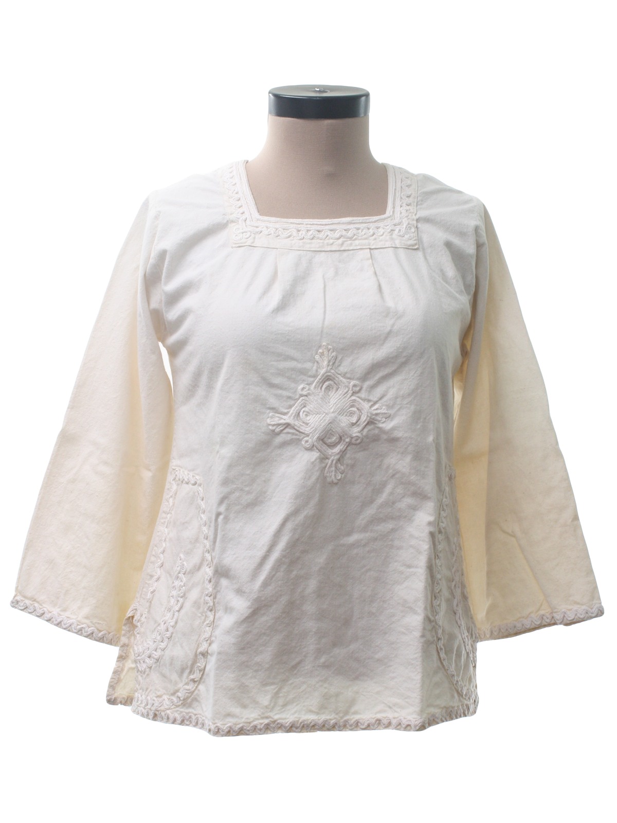 Retro 1970s Hippie Shirt: 70s -no label- Womens natural white cotton ...