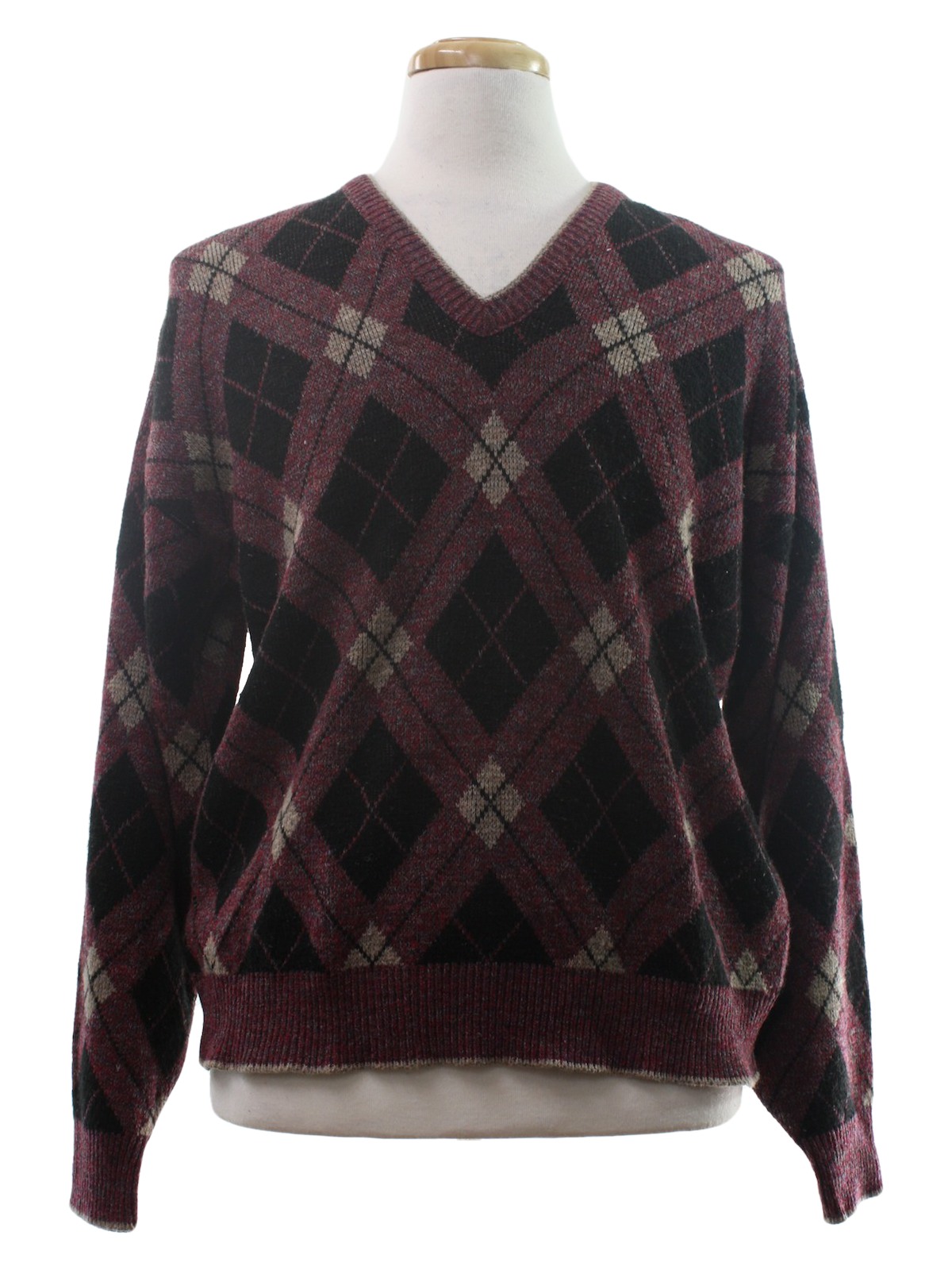 1980's Retro Sweater: 80s -Carmel Collection- Mens heathered dark rose ...