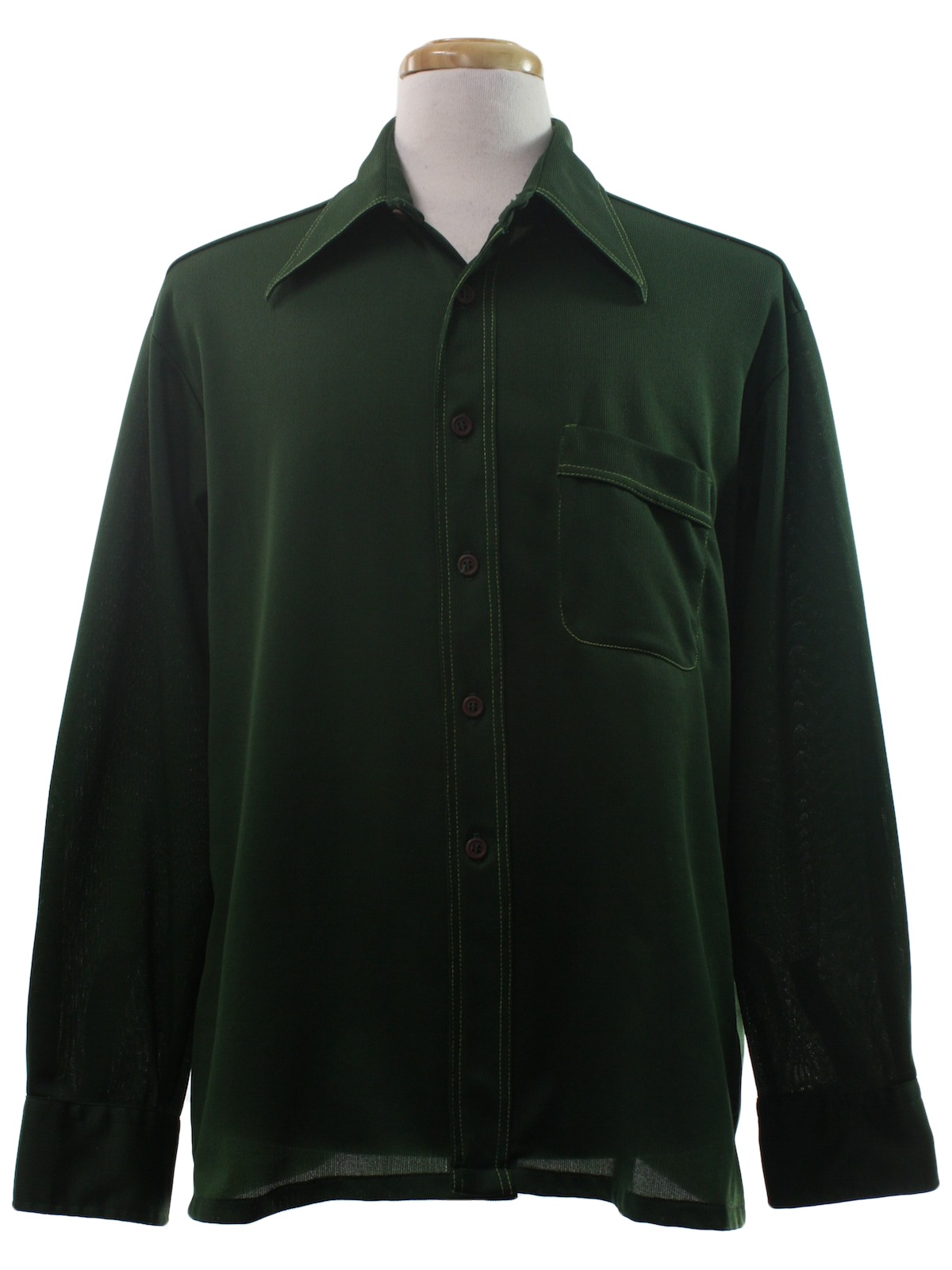 Retro 70's Shirt: 70s -Donegal- Mens dark green, polyester, longsleeve ...