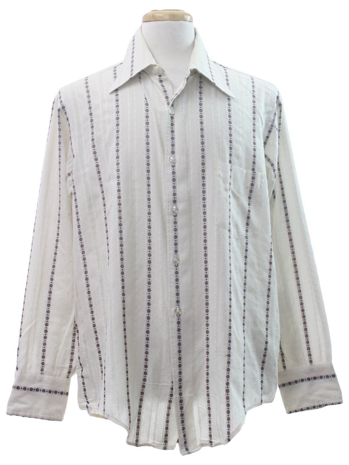 Seventies Enro Shirt: 70s -Enro- Mens winter white and dark brown ...