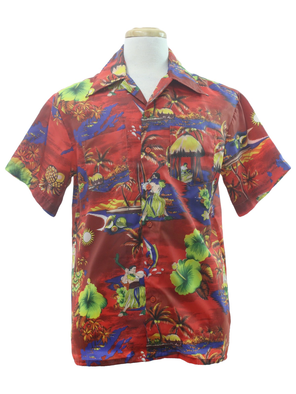 Vintage 1970's Hawaiian Shirt: 70s -Waikiki Holiday- Mens red ...