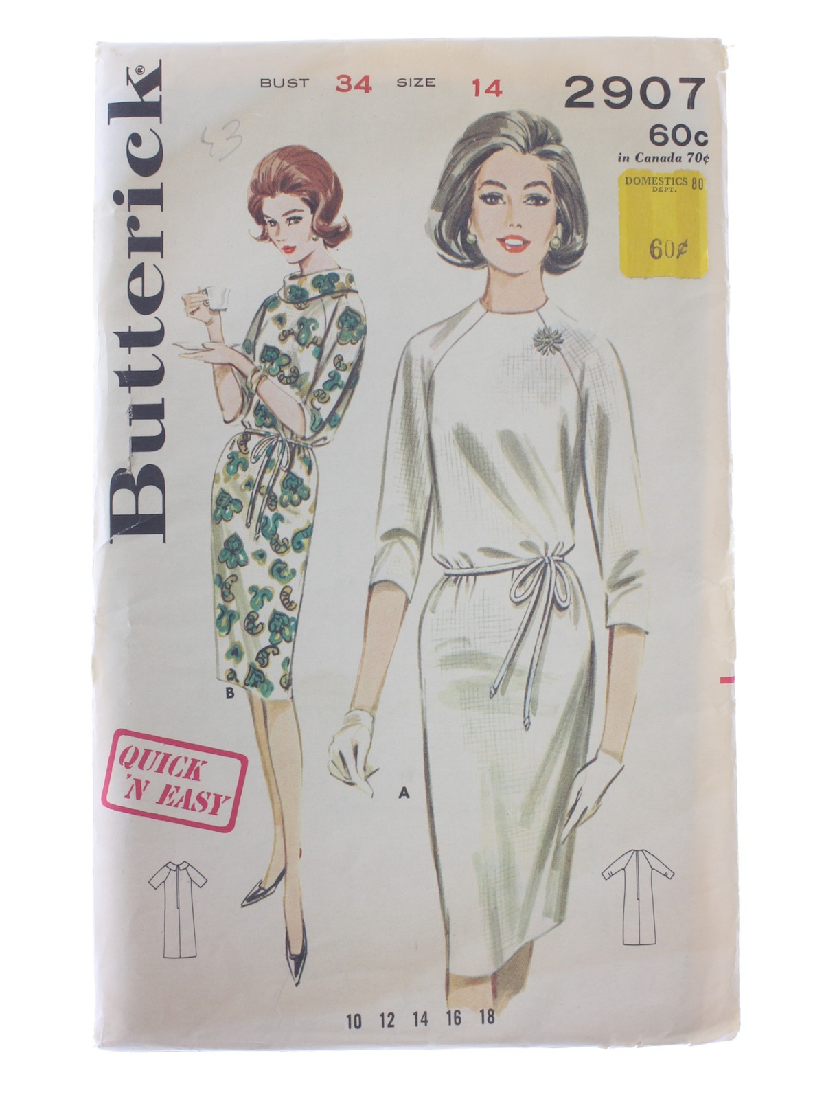 Retro Sixties Sewing Pattern: 1963 -Butterick Pattern No. 2907- Womens ...
