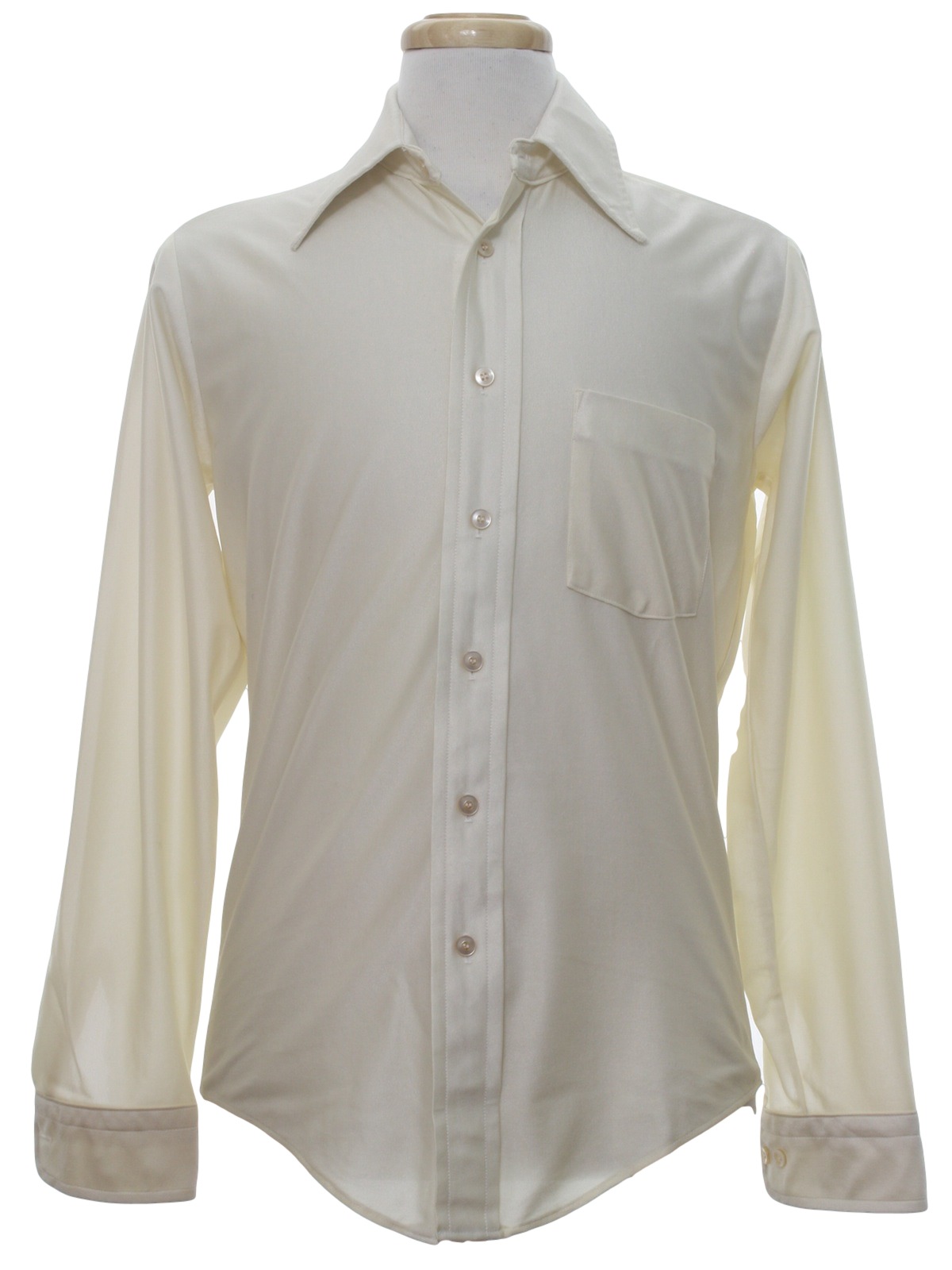 1970's Disco Shirt (DuPont Qiana): 70s -DuPont Qiana- Mens sheeny cream ...