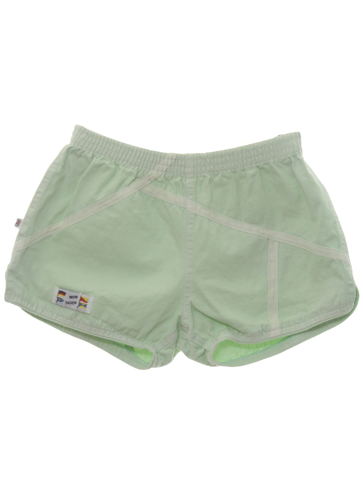 Retro 80's Shorts: 80s -Mon Tauch- Unisex light sage green background ...