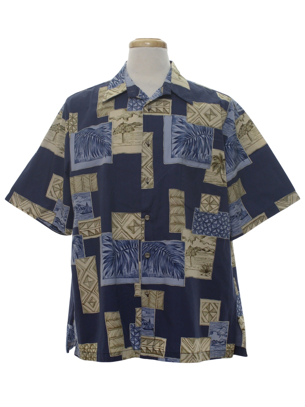 Retro 90's Hawaiian Shirt: 90s -Cooke Street Honolulu- Mens slate blue ...