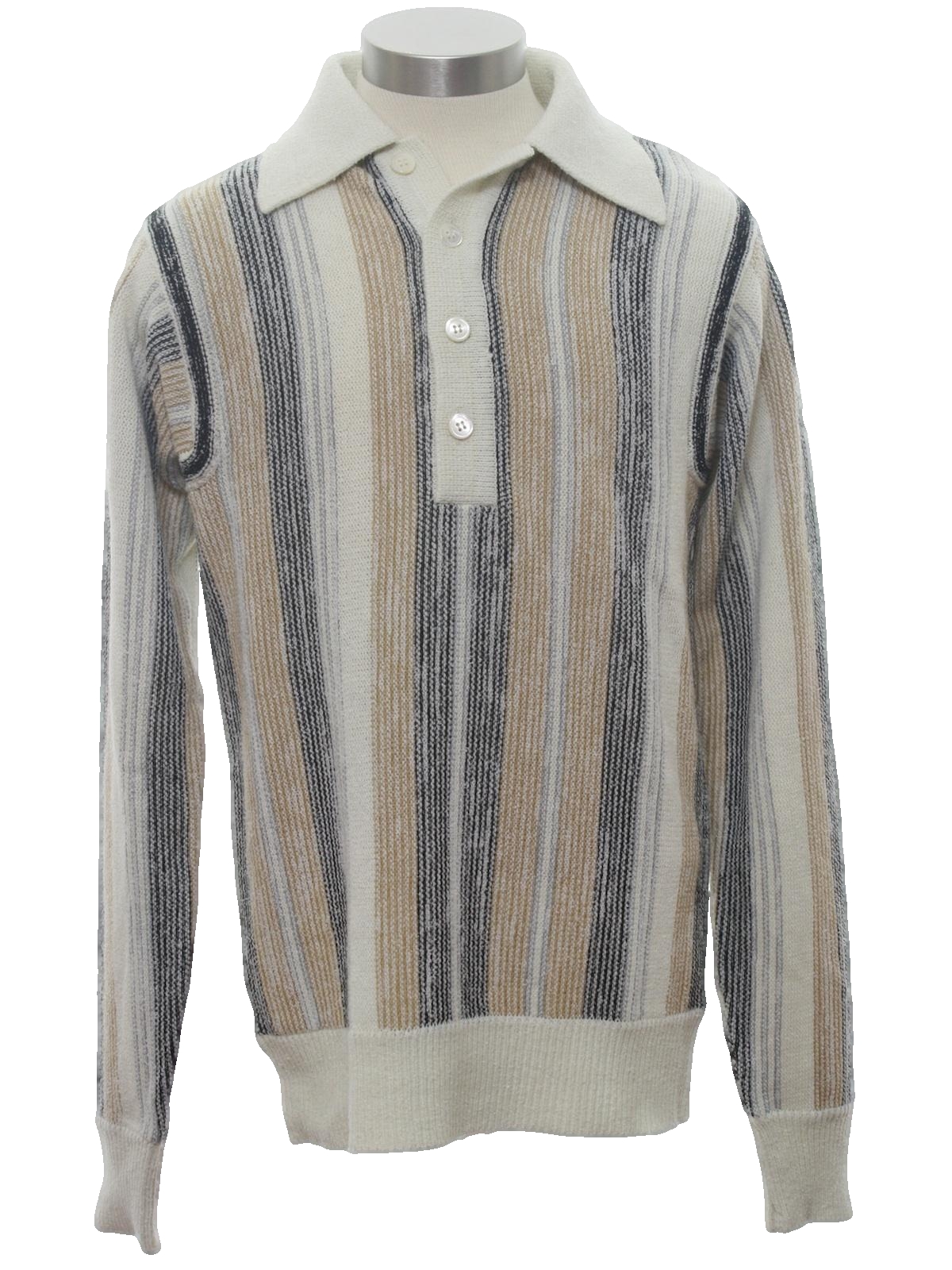 Vintage 70s Knit Shirt: 70s -Missing Label- Mens cream background heavy ...