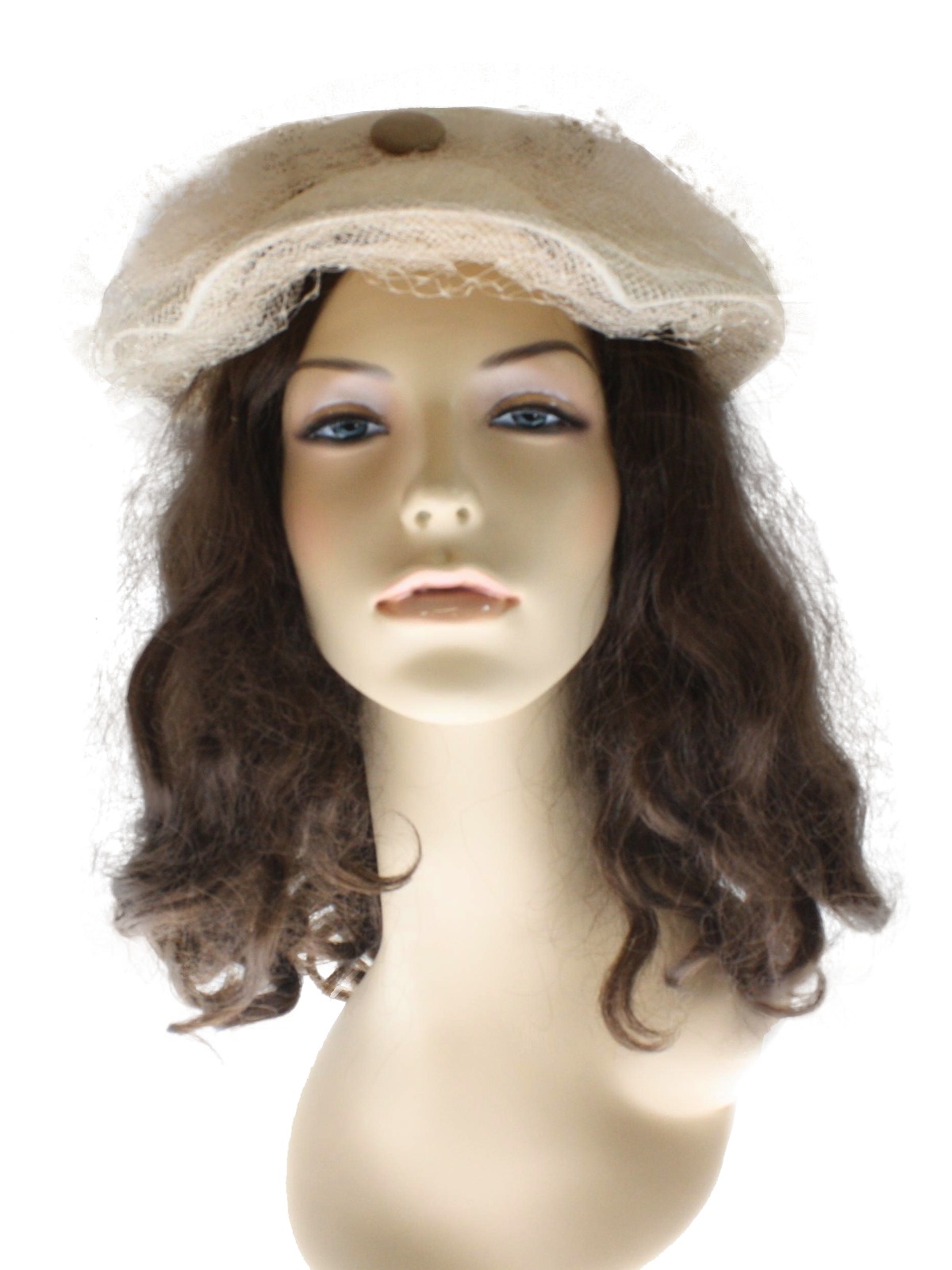 1960s Vintage Hat: 60s -Label Missing- Womens ivory cream, stiff base ...