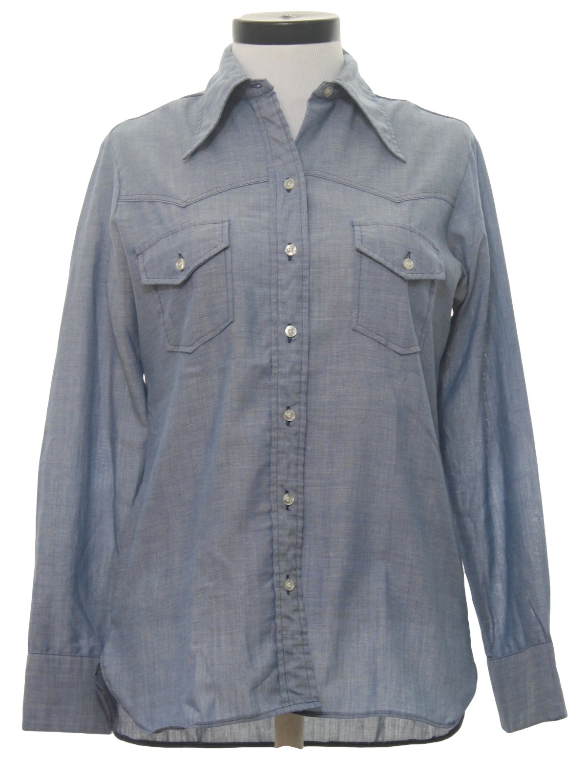 70s Vintage Wrangler Western Shirt: 70s -Wrangler- Womens bleu chambray ...