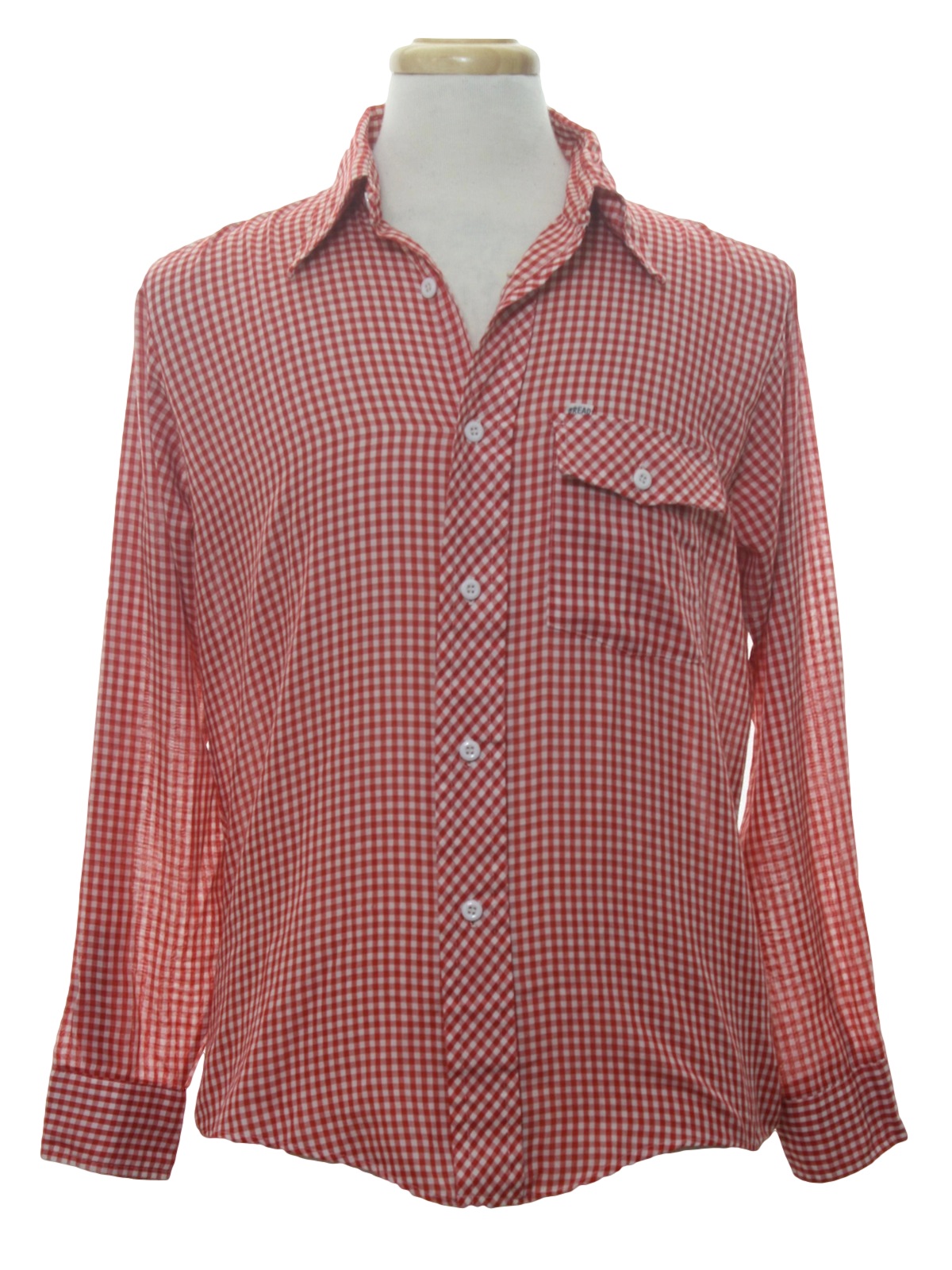 1970s bread Shirt: 70s -bread- Mens white and red gingham check print ...