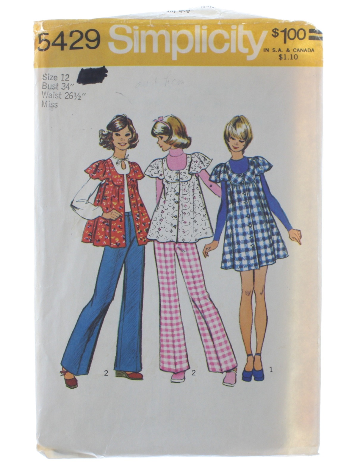 1970s Vintage Sewing Pattern 1972 Simplicity Pattern No. 5429 Misses