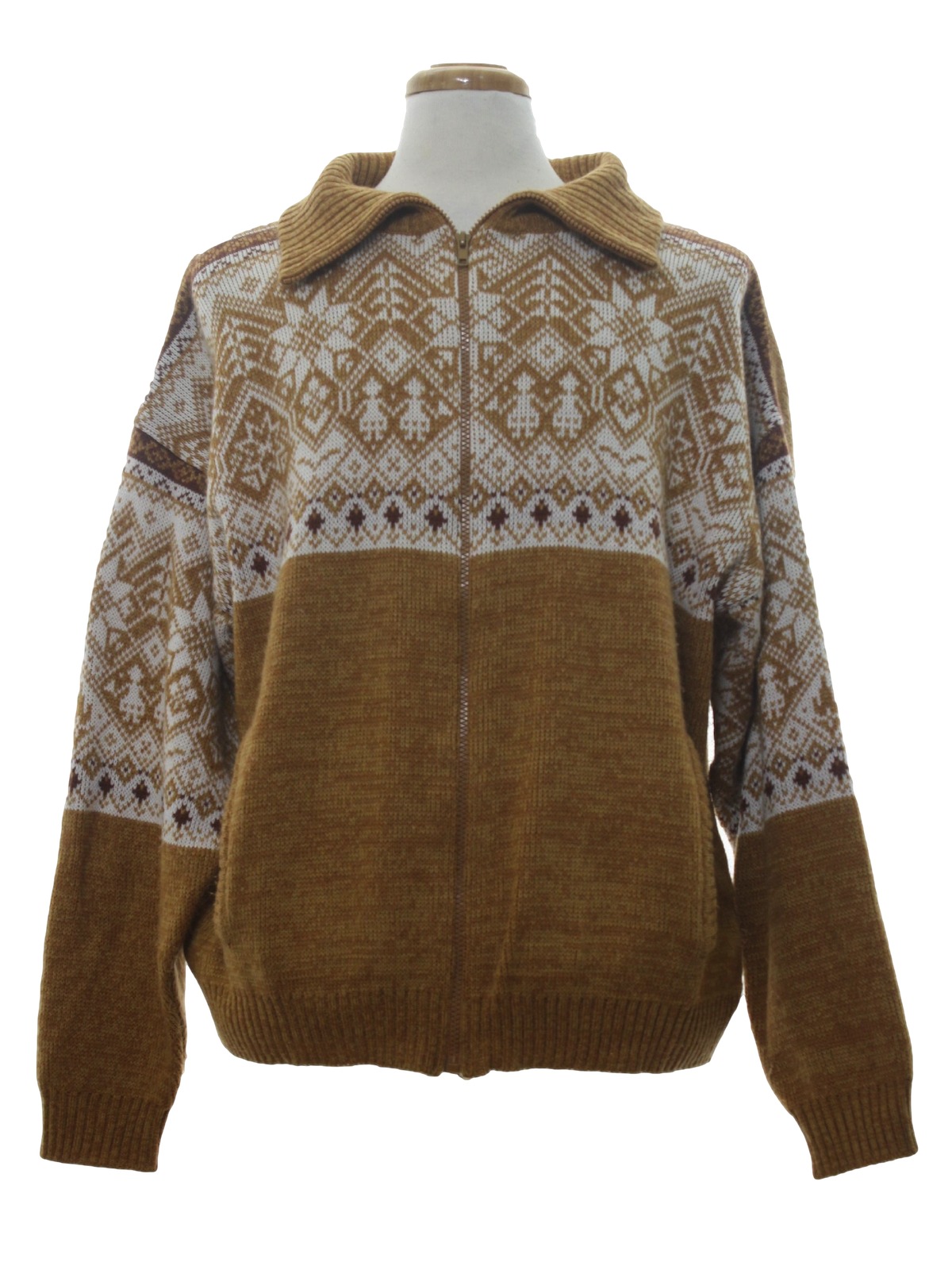 1980s Haband Sweater: 80s -Haband- Mens golden tan background with ...