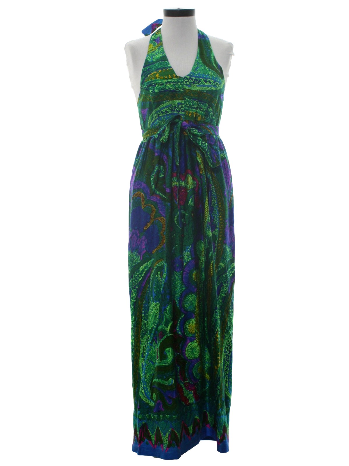 1960's Retro Hawaiian Dress: 60s -Home Sewn- Womens royal blue and ...