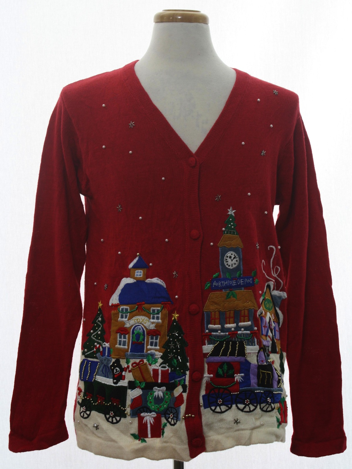 Ugly Christmas Cardigan Sweater: -Victoria Jones- Unisex red background ...