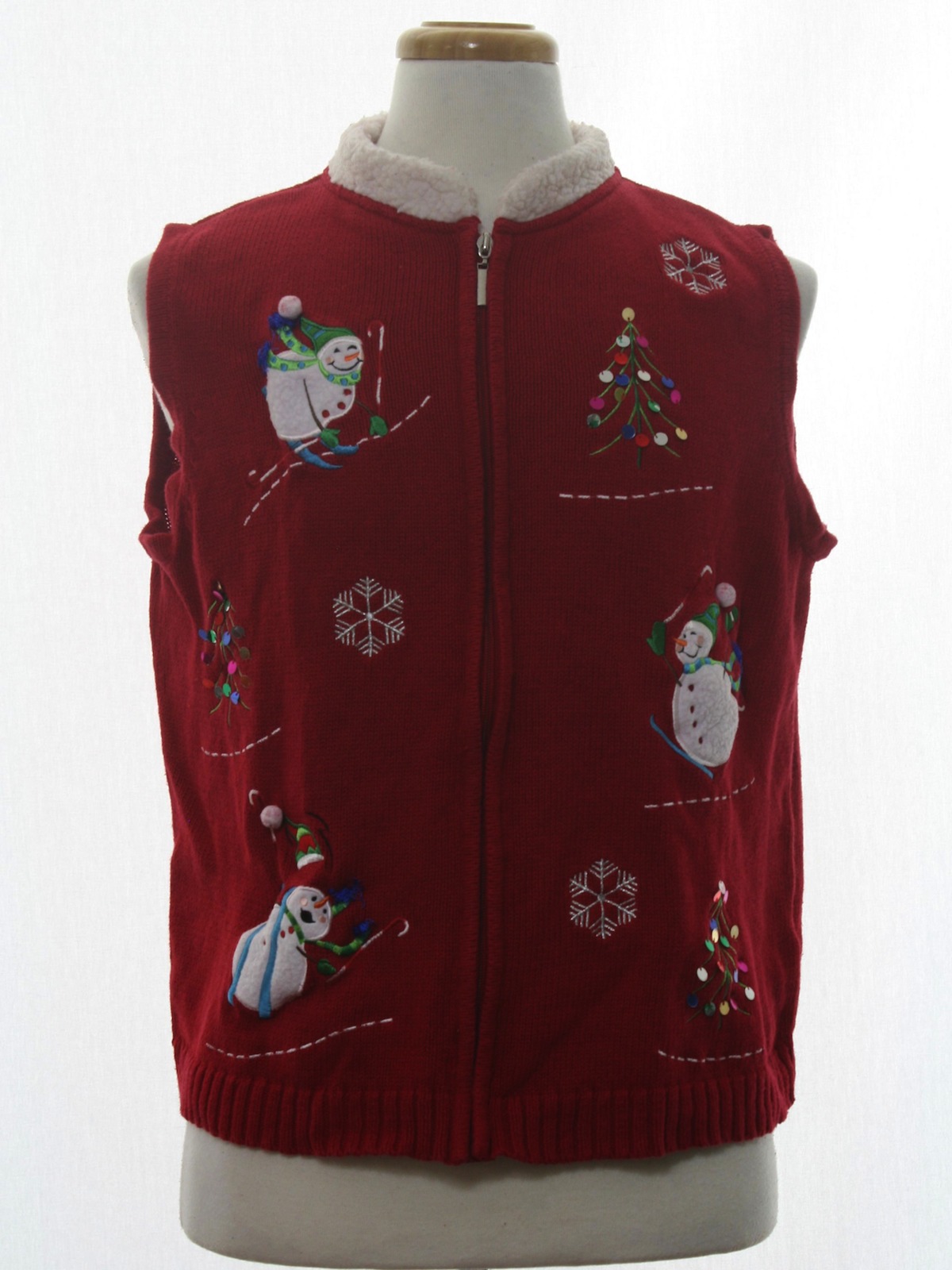 Ugly Christmas Sweater Vest Classic Elements Unisex Red Background