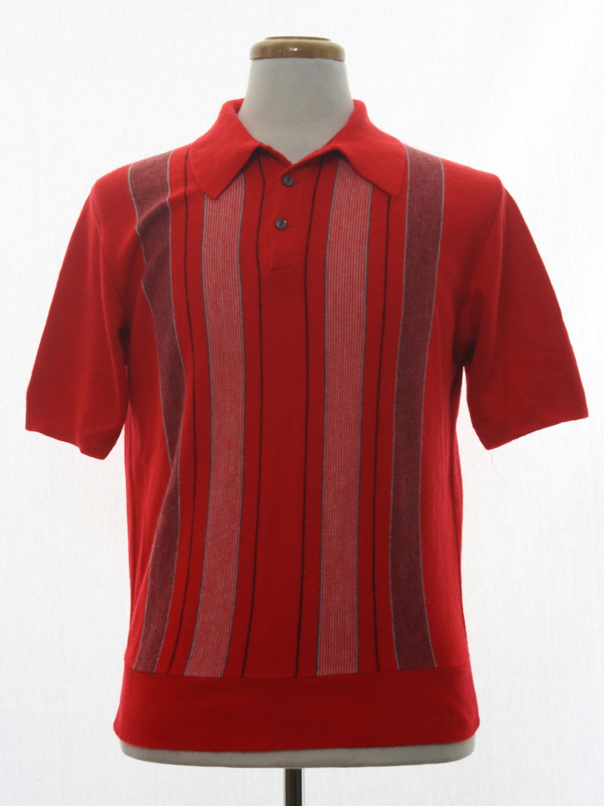 50s Retro Knit Shirt: Late 50s -No Label- Mens red background, black ...