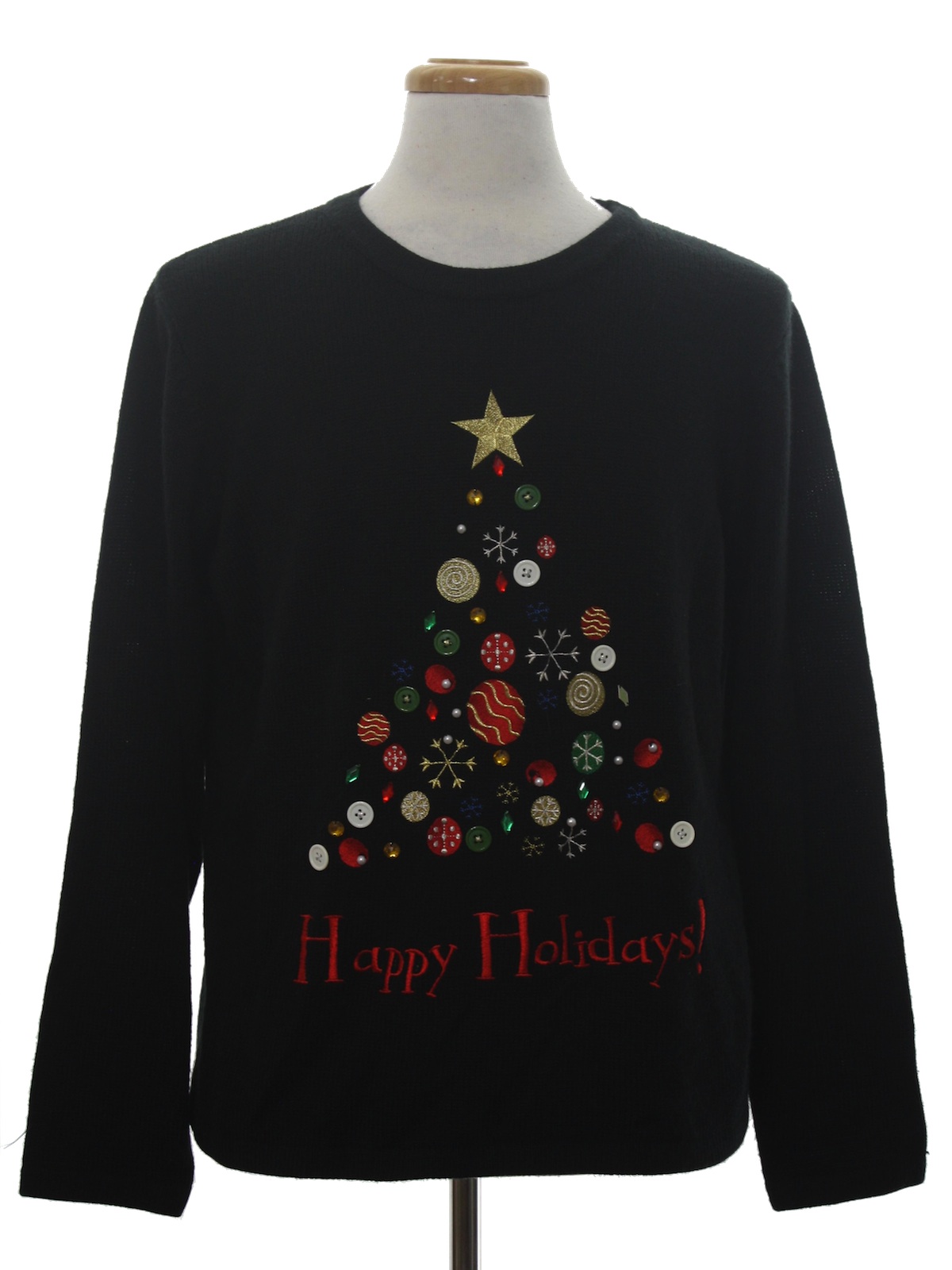 Ugly Christmas Sweater: -Missing Label- Unisex black background acrylic pullover longsleeve Ugly