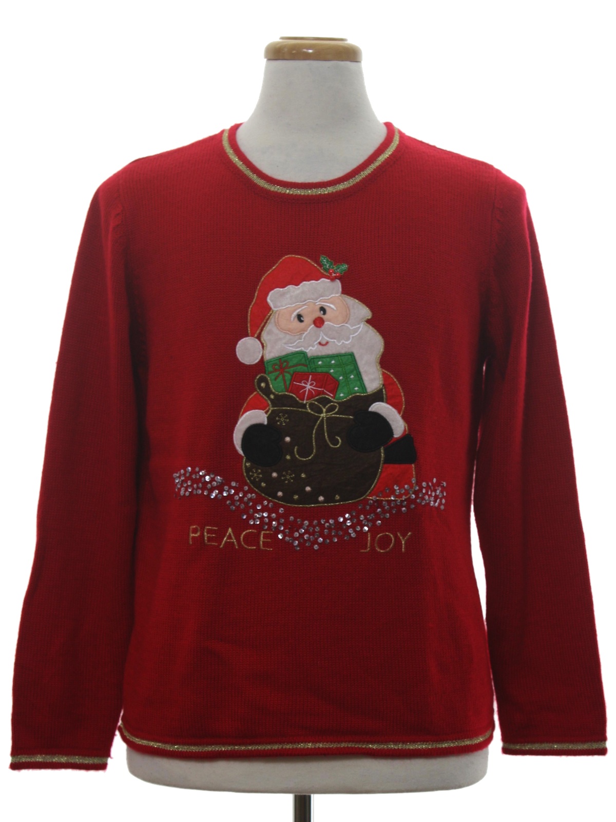 Ugly Christmas Sweater: -Care Label Only- Unisex red background acrylic pullover longsleeve Ugly