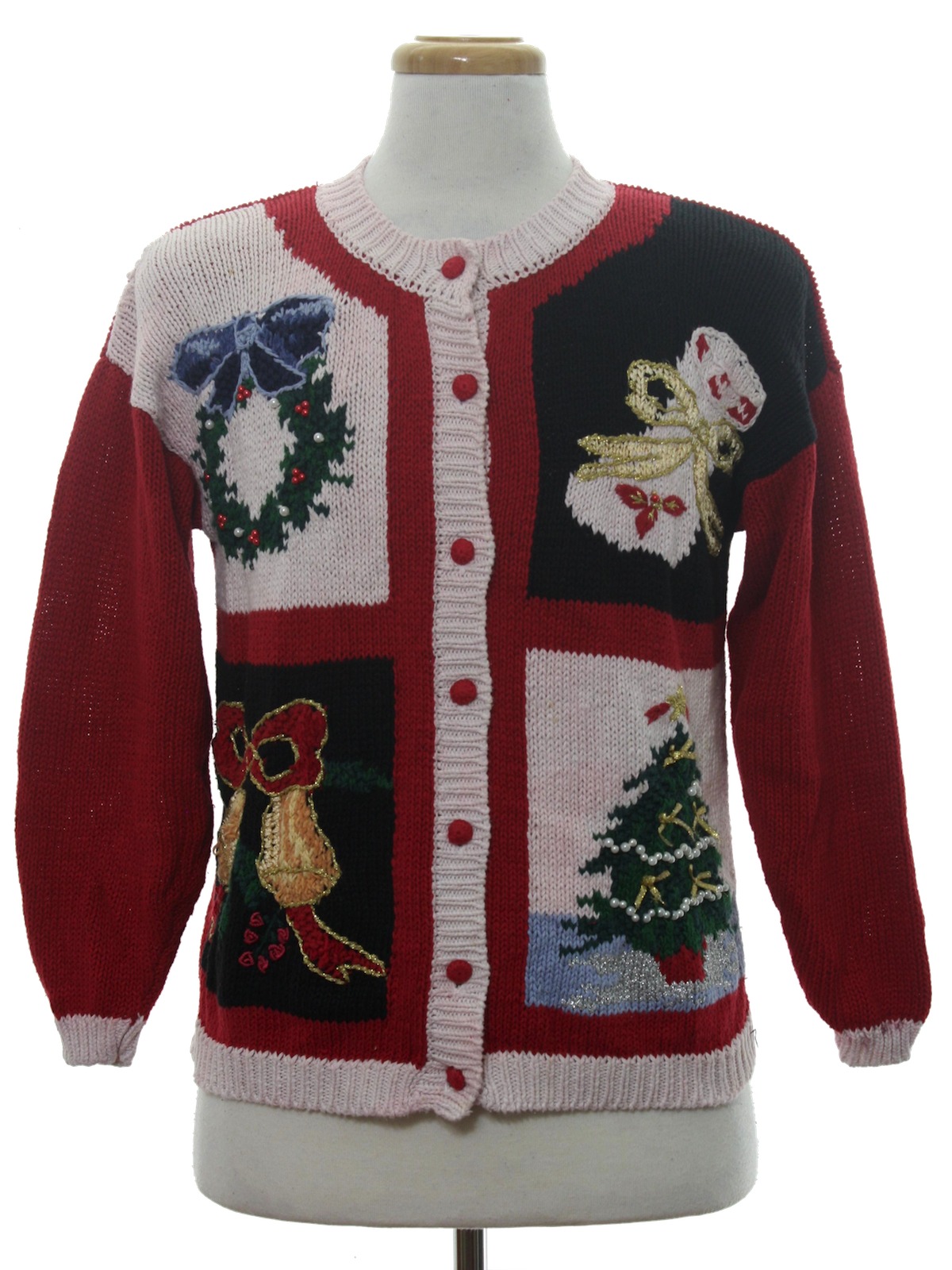 Womens Ugly Christmas Sweater: -Carol Rose- Womens red, white and black ...